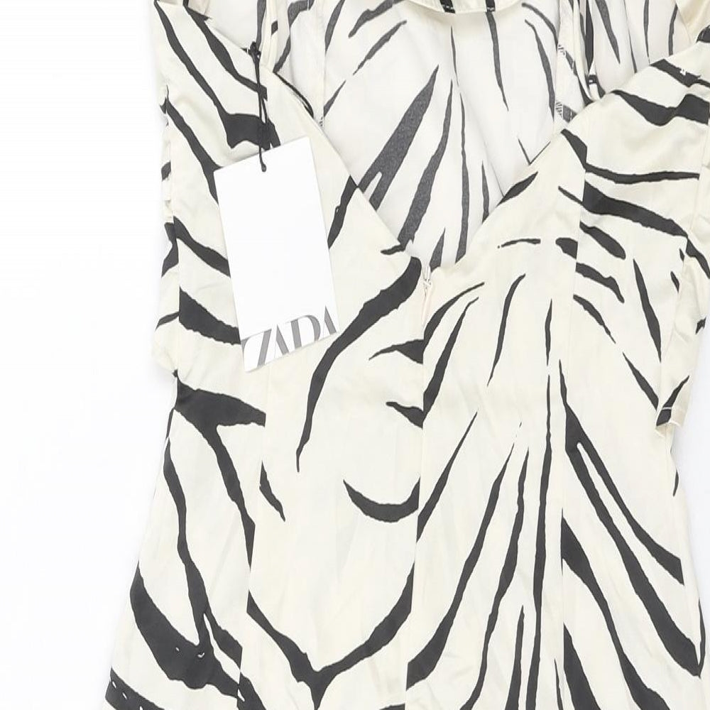 Zara Womens Beige Animal Print Viscose Slip Dress Size XS Halter Zip - Zebra Print