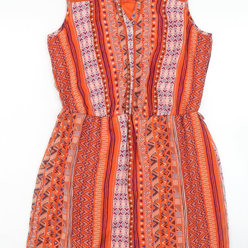 George Womens Multicoloured Geometric Polyester Fit & Flare Size 10 V-Neck Pullover