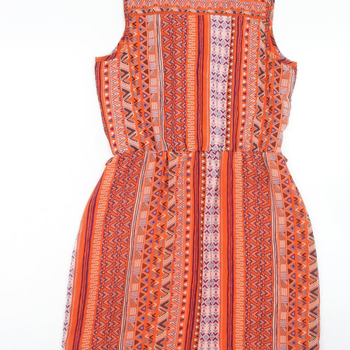 George Womens Multicoloured Geometric Polyester Fit & Flare Size 10 V-Neck Pullover