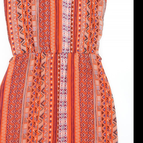 George Womens Multicoloured Geometric Polyester Fit & Flare Size 10 V-Neck Pullover