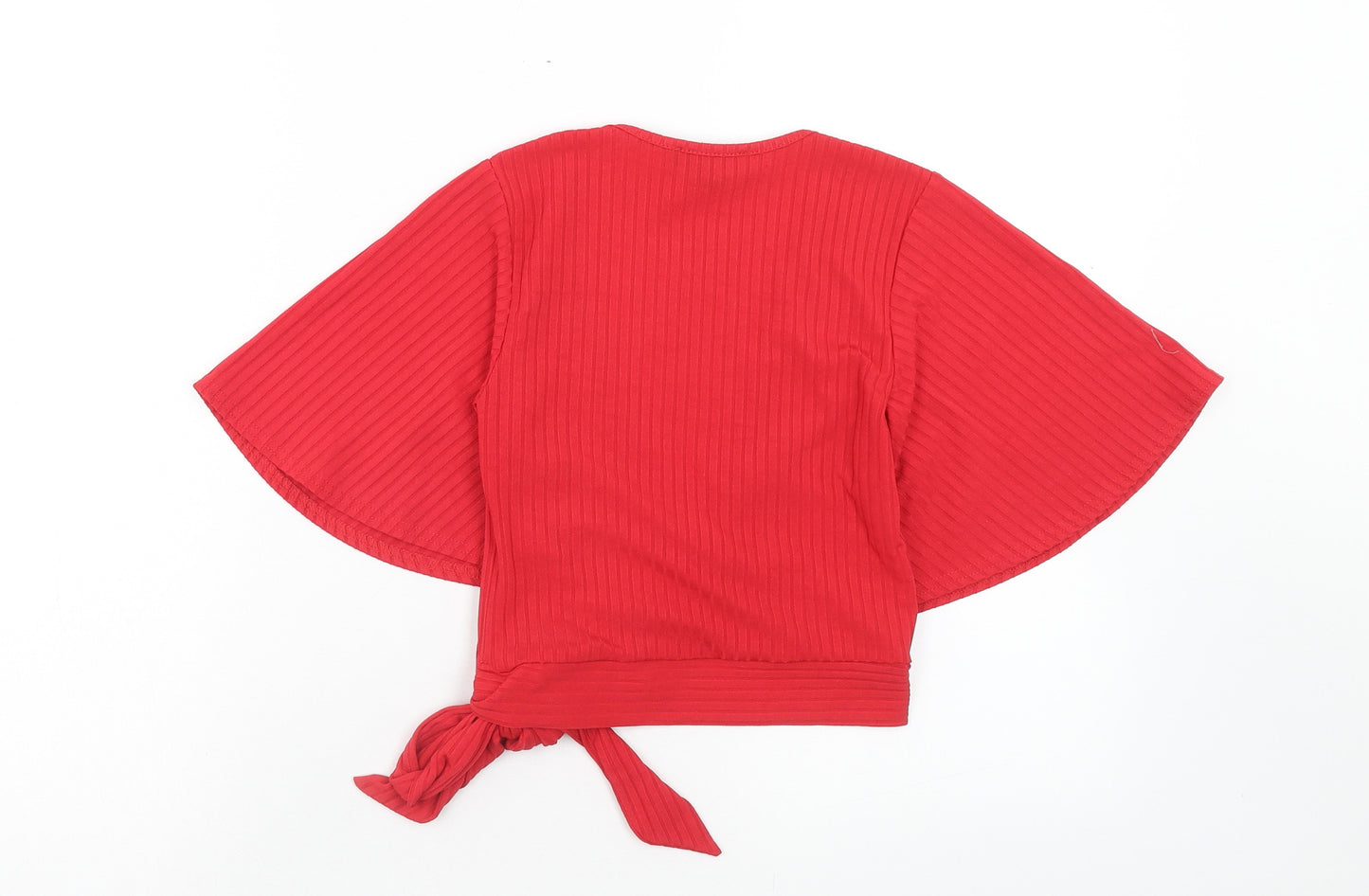 New Look Womens Red Polyester Wrap Blouse Size 8 V-Neck