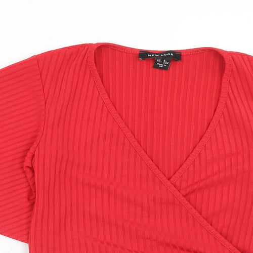 New Look Womens Red Polyester Wrap Blouse Size 8 V-Neck