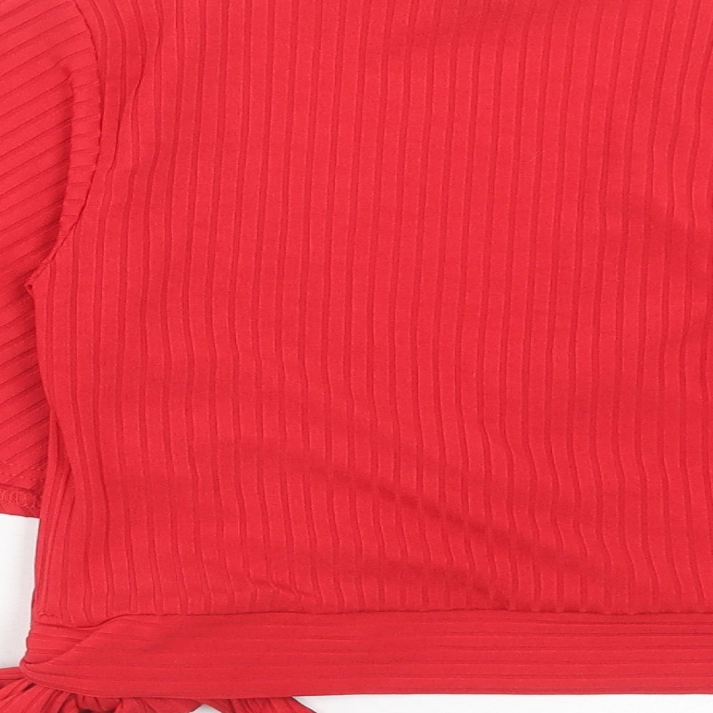 New Look Womens Red Polyester Wrap Blouse Size 8 V-Neck