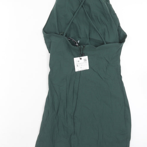 Zara Womens Green Cotton Mini Size S Square Neck Zip