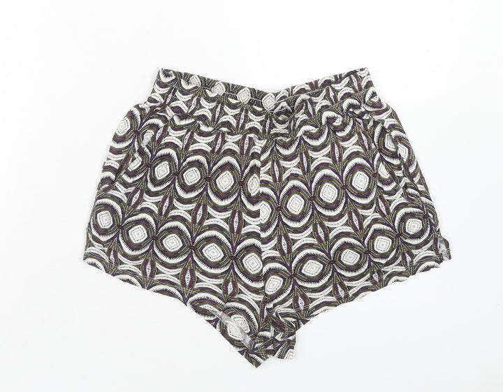 H&M Womens Multicoloured Geometric Viscose Cut-Off Shorts Size XS Regular Pull On