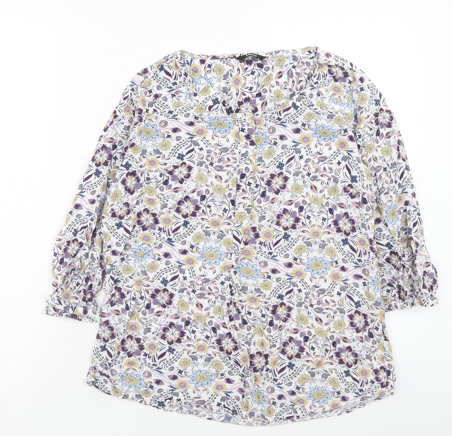 M&Co Womens Multicoloured Floral Viscose Basic Blouse Size 10 Round Neck