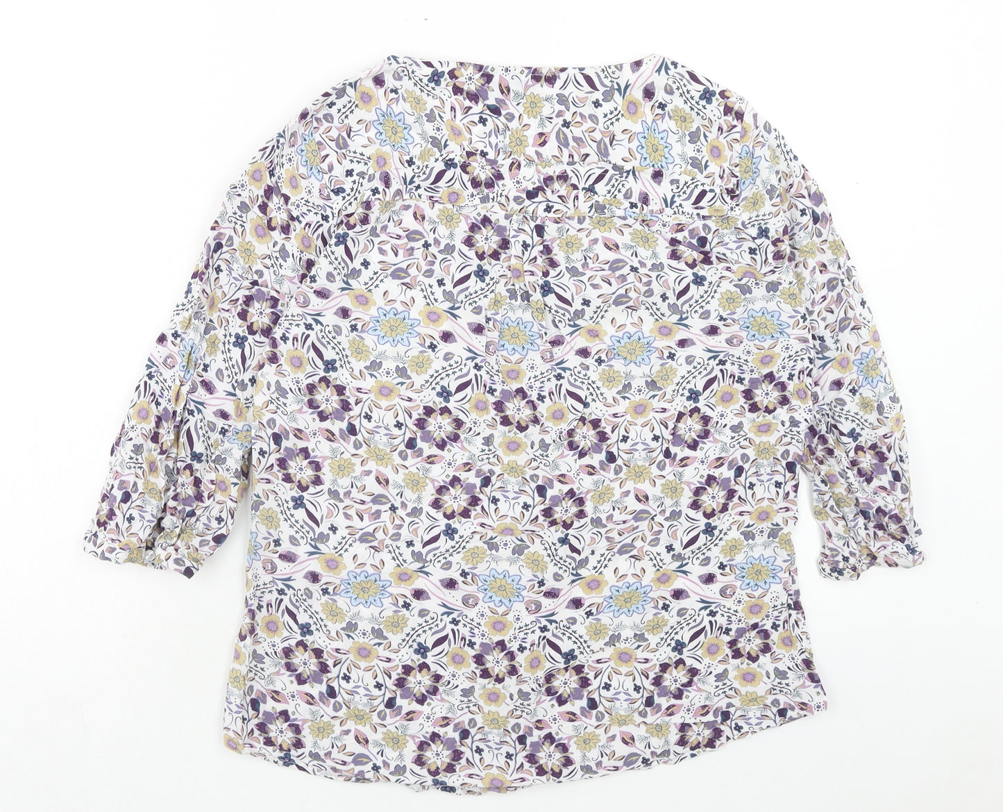 M&Co Womens Multicoloured Floral Viscose Basic Blouse Size 10 Round Neck