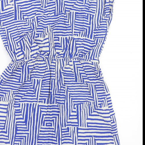FOREVER 21 Womens Blue Geometric Viscose Mini Size L Boat Neck Pullover