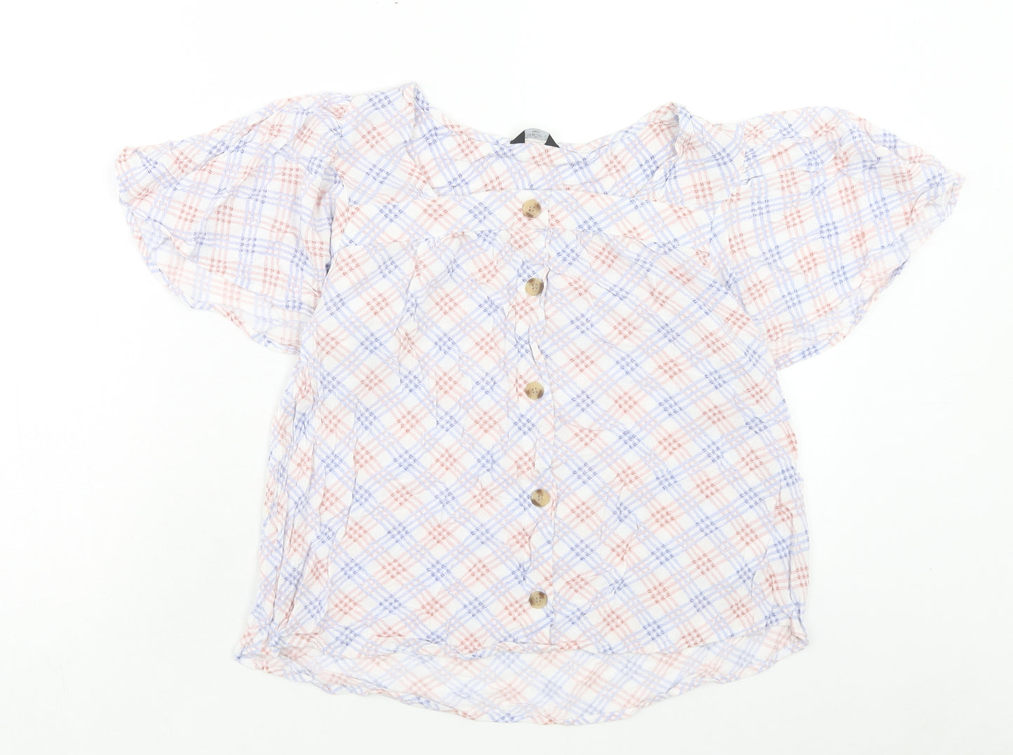 M&Co Womens Multicoloured Geometric Viscose Basic Button-Up Size 10 Scoop Neck