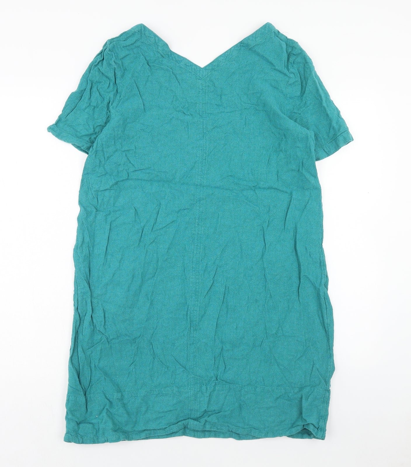 Marks and Spencer Womens Green Linen Shift Size 16 V-Neck Pullover