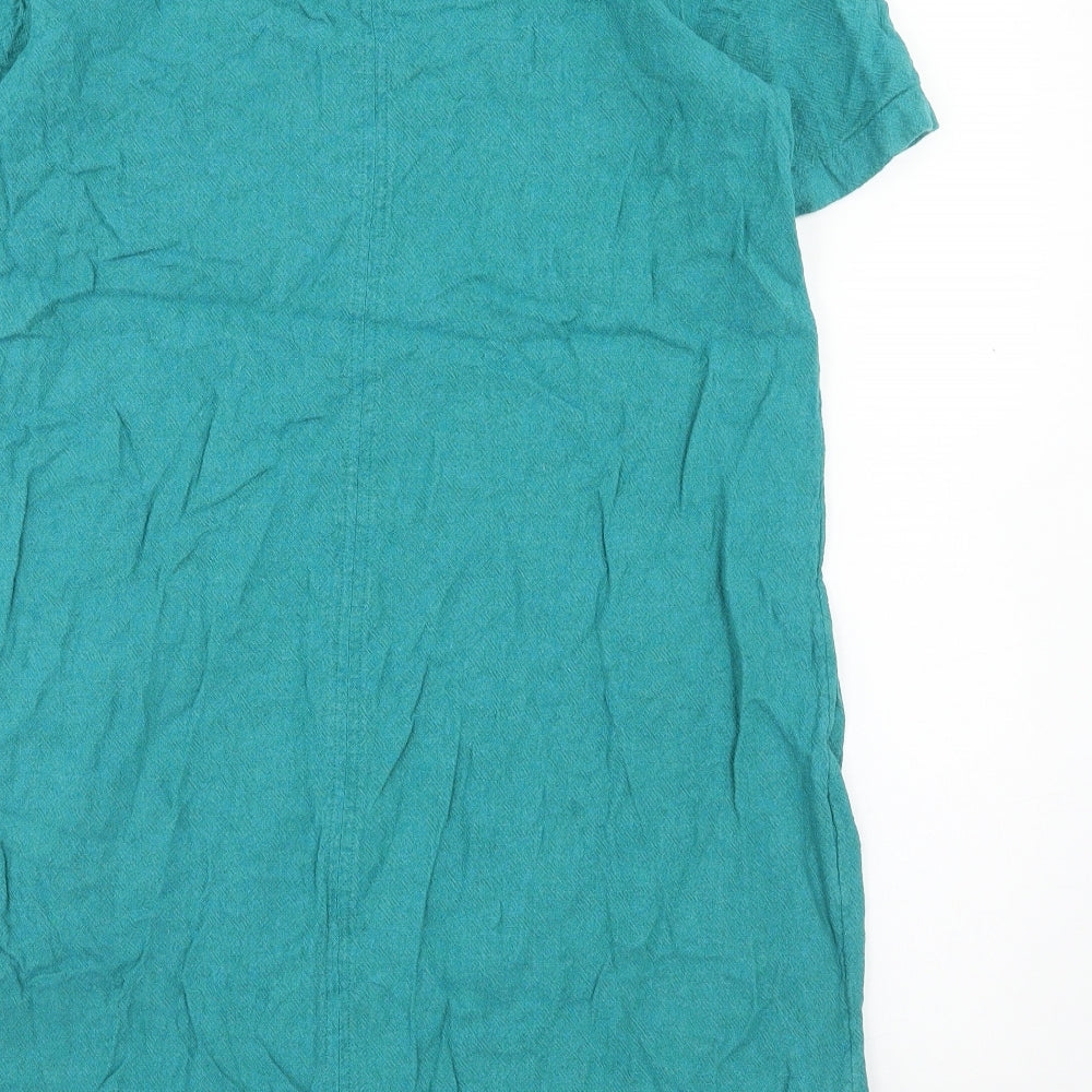 Marks and Spencer Womens Green Linen Shift Size 16 V-Neck Pullover