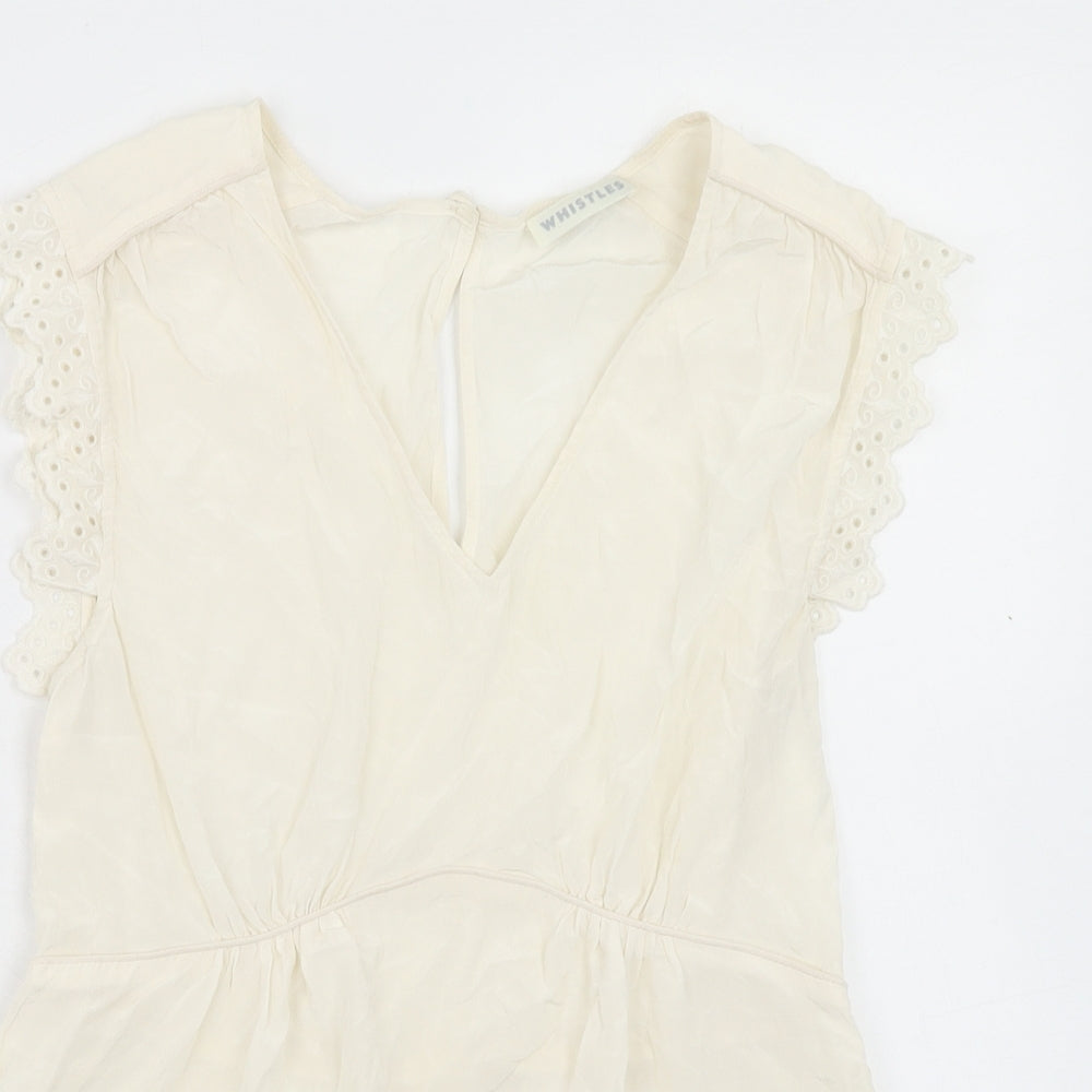 Whistles Womens White Silk Basic Blouse Size 10 V-Neck