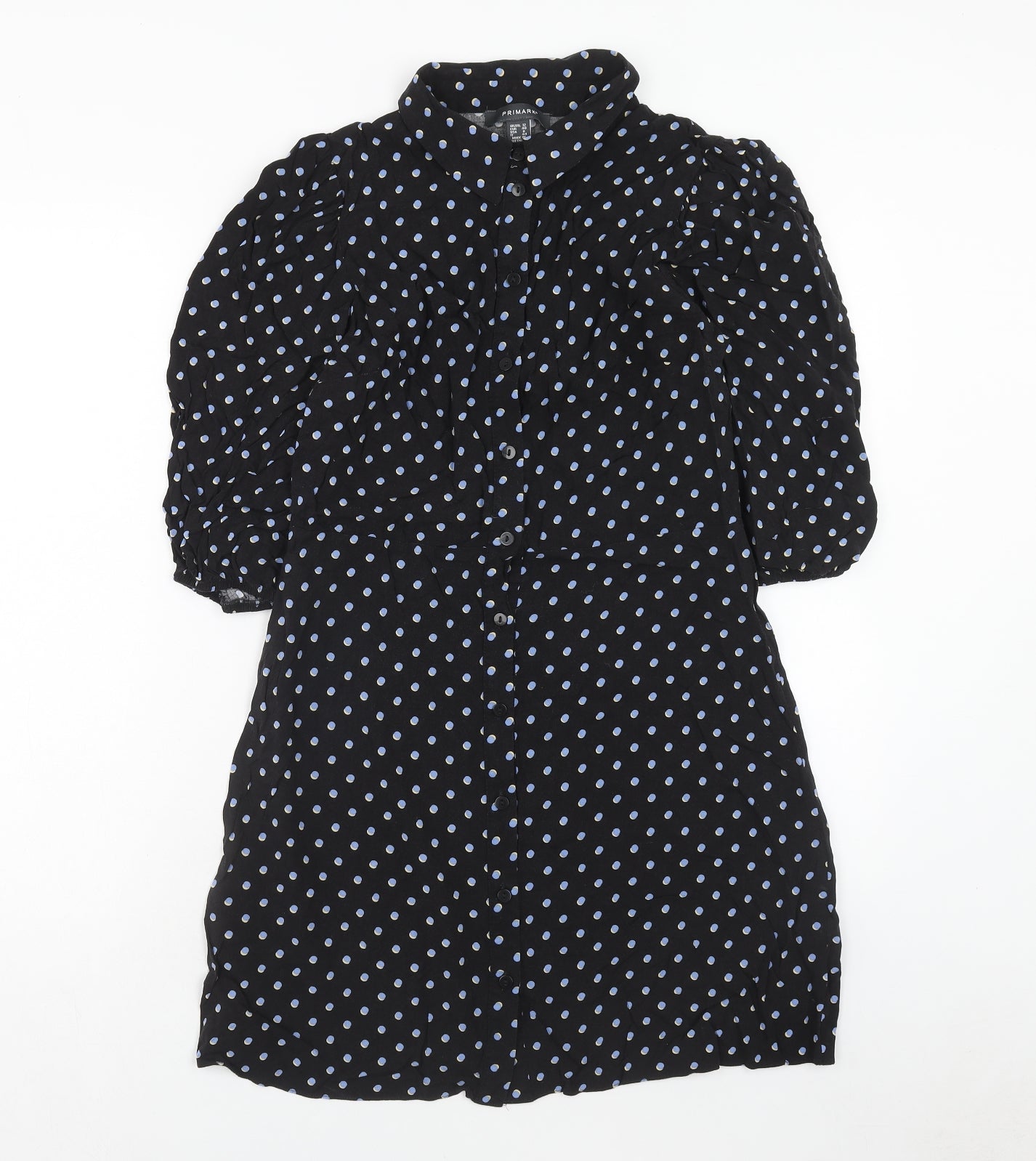 Primark Womens Black Plaid Viscose Shirt Dress Size 12 Collared Button
