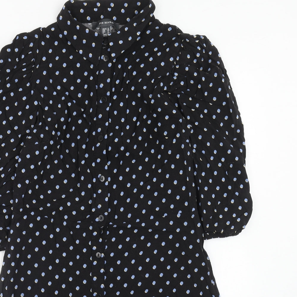 Primark Womens Black Plaid Viscose Shirt Dress Size 12 Collared Button