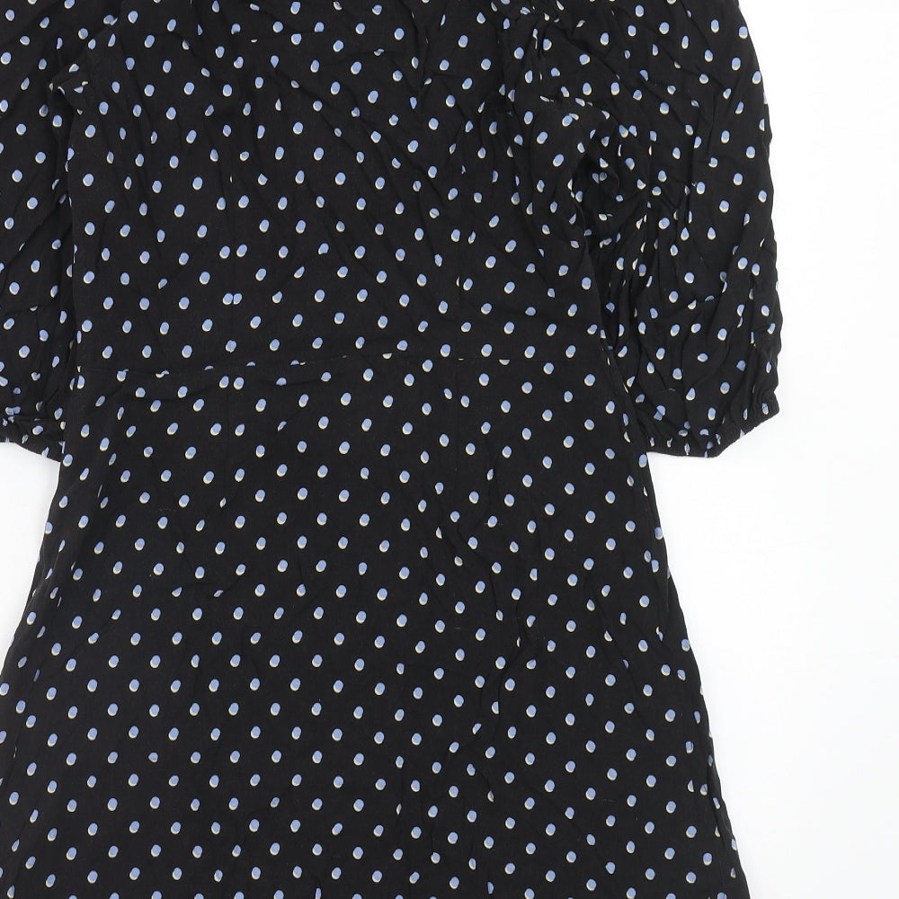 Primark Womens Black Plaid Viscose Shirt Dress Size 12 Collared Button