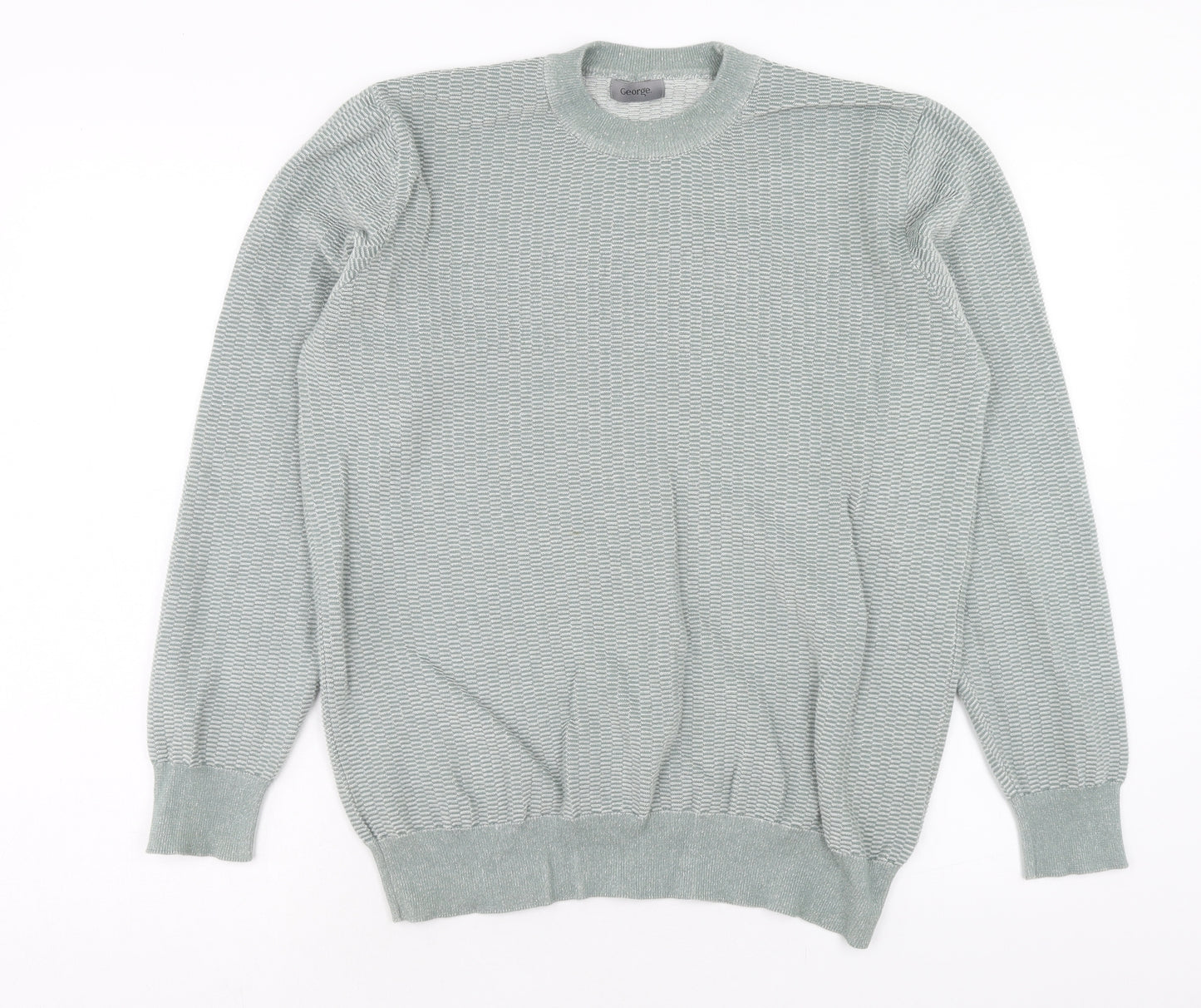 George Mens Green Round Neck Cotton Pullover Jumper Size L