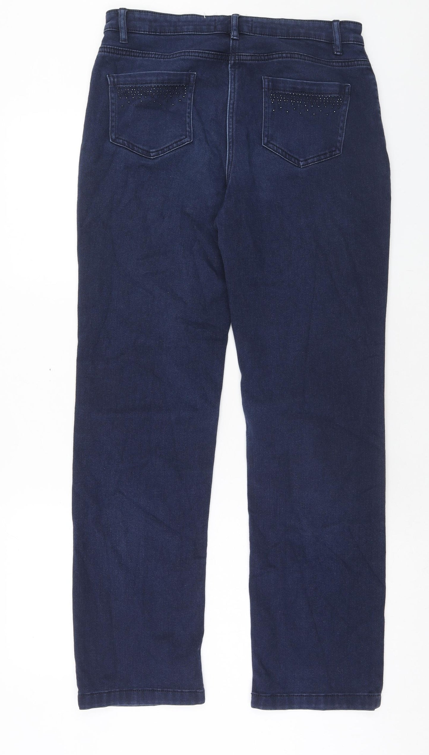 Per Una Womens Blue Cotton Straight Jeans Size 32 in L30 in Regular Button