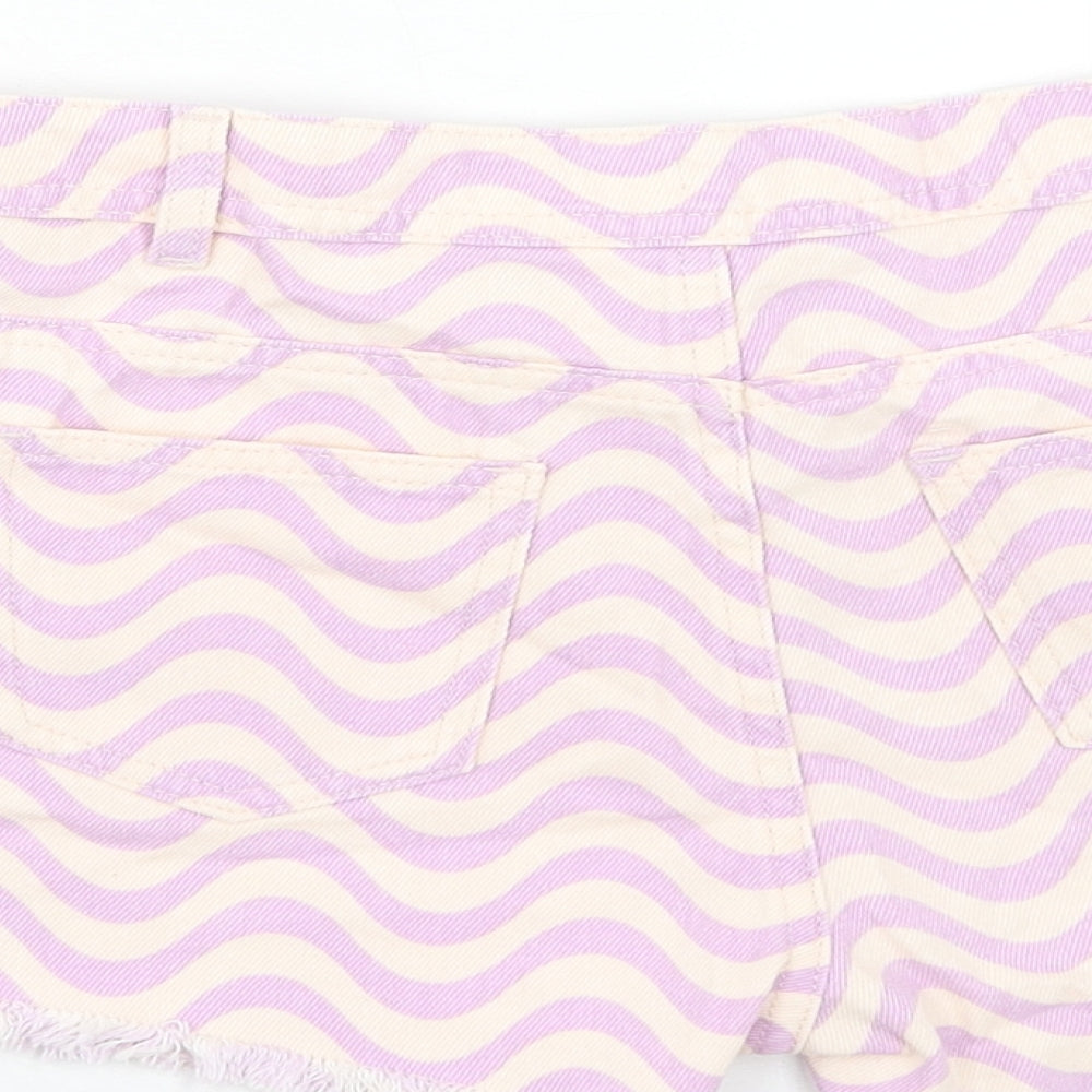 Marks and Spencer Girls Purple Geometric Cotton Cut-Off Shorts Size 12-13 Years Regular Buckle
