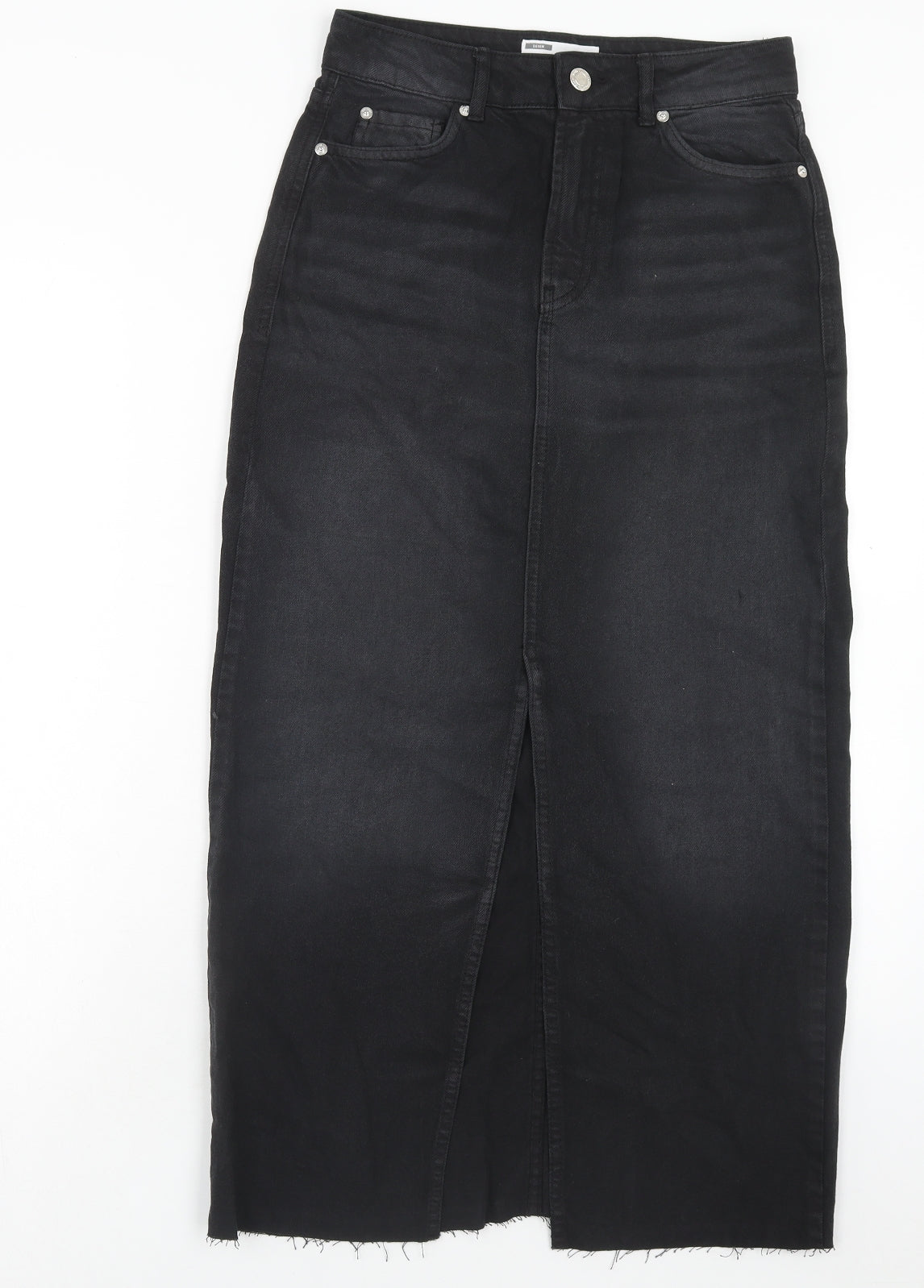 Bershka Womens Black Cotton Straight & Pencil Skirt Size 6 Button