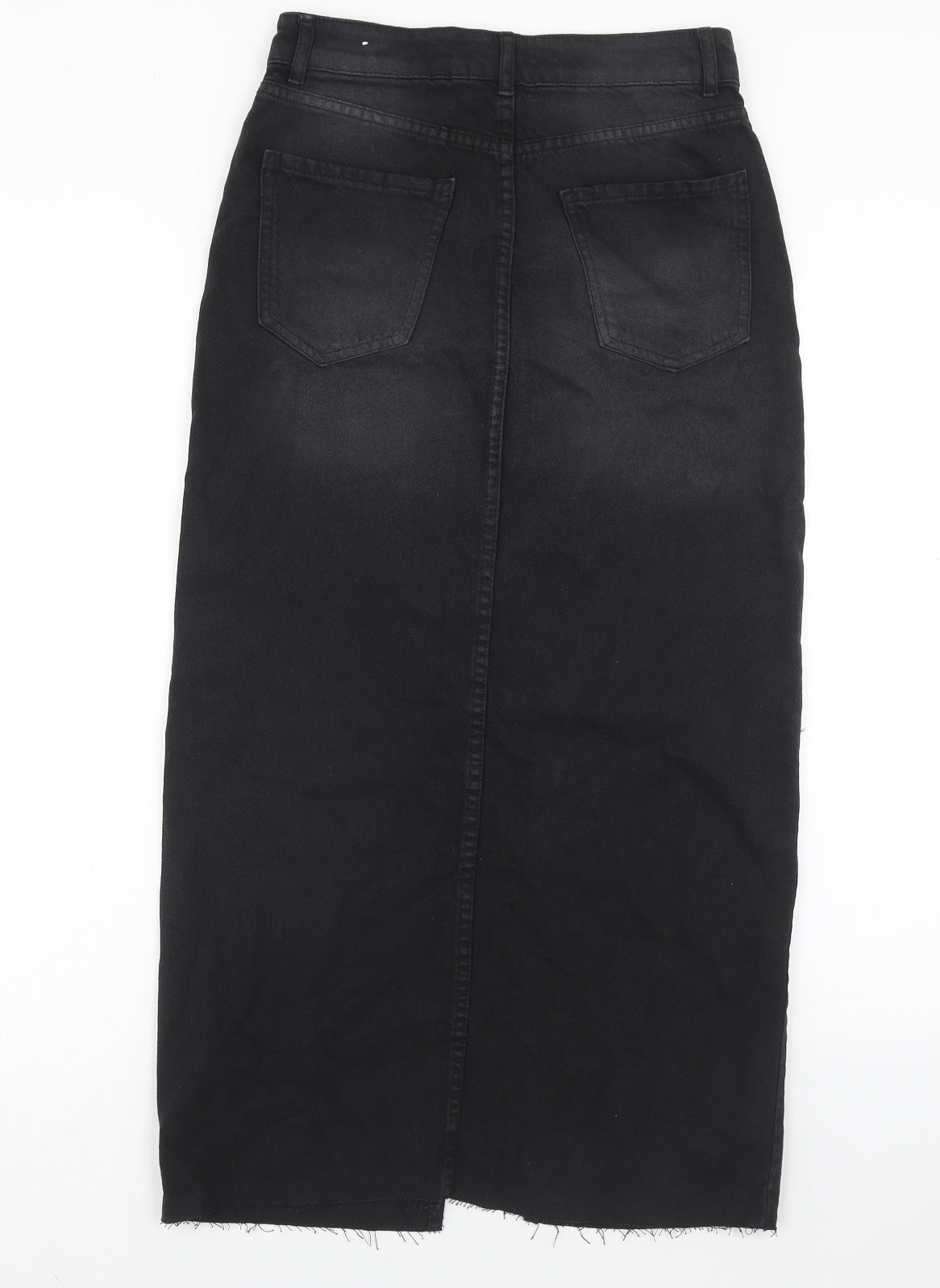 Bershka Womens Black Cotton Straight & Pencil Skirt Size 6 Button
