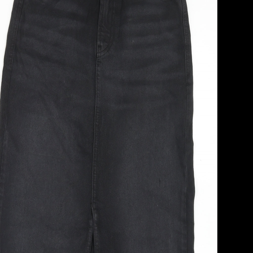 Bershka Womens Black Cotton Straight & Pencil Skirt Size 6 Button