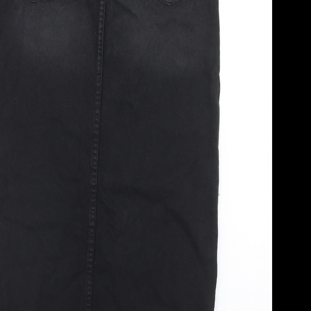Bershka Womens Black Cotton Straight & Pencil Skirt Size 6 Button