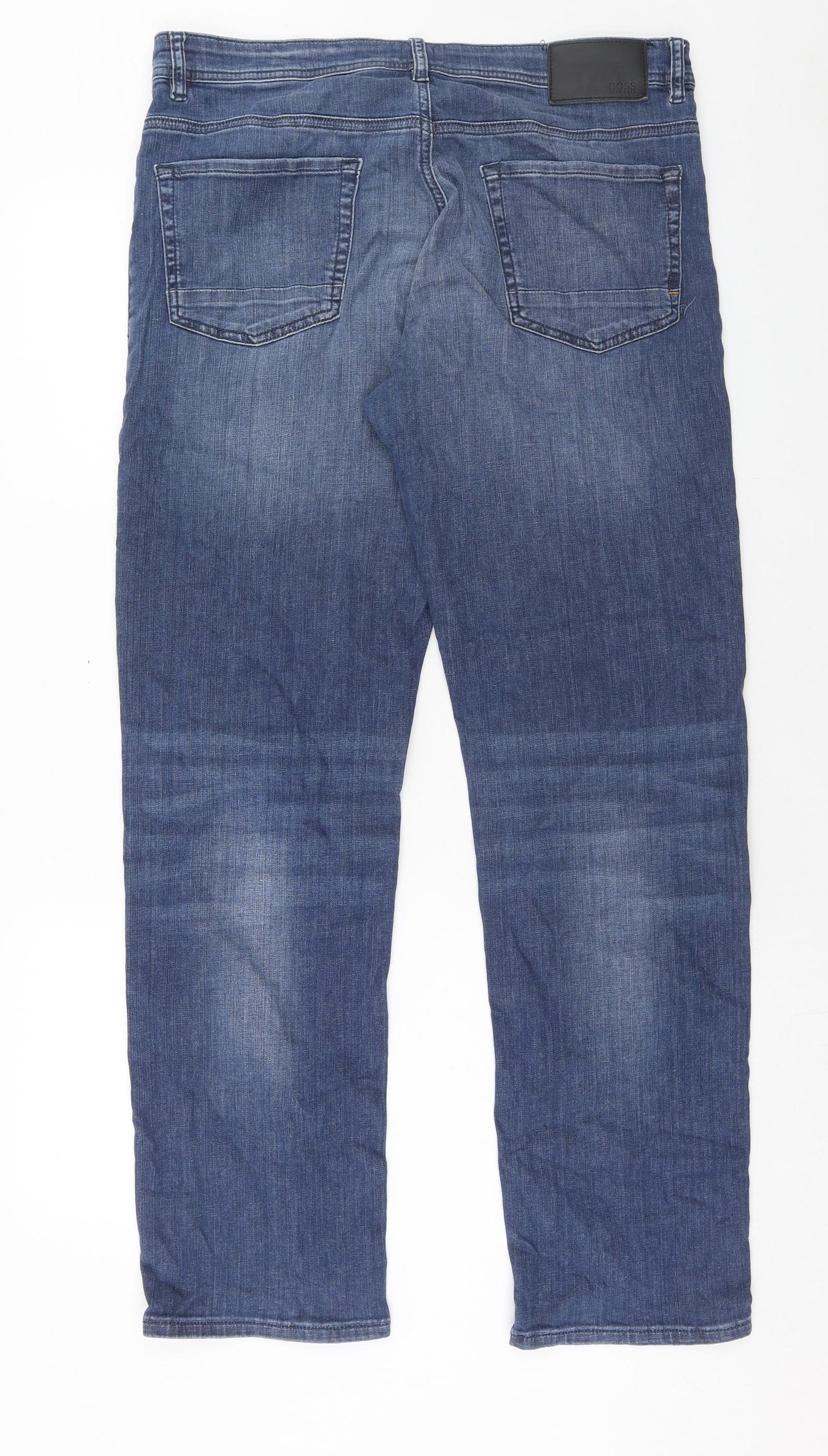 HUGO BOSS Mens Blue Cotton Straight Jeans Size 35 in L32 in Regular Button