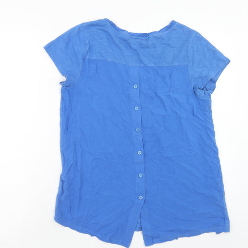 Sussan Womens Blue Cotton Basic T-Shirt Size S Scoop Neck