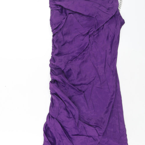Zara Womens Purple Viscose Slip Dress Size XS Square Neck Zip - Chain Detail Straps