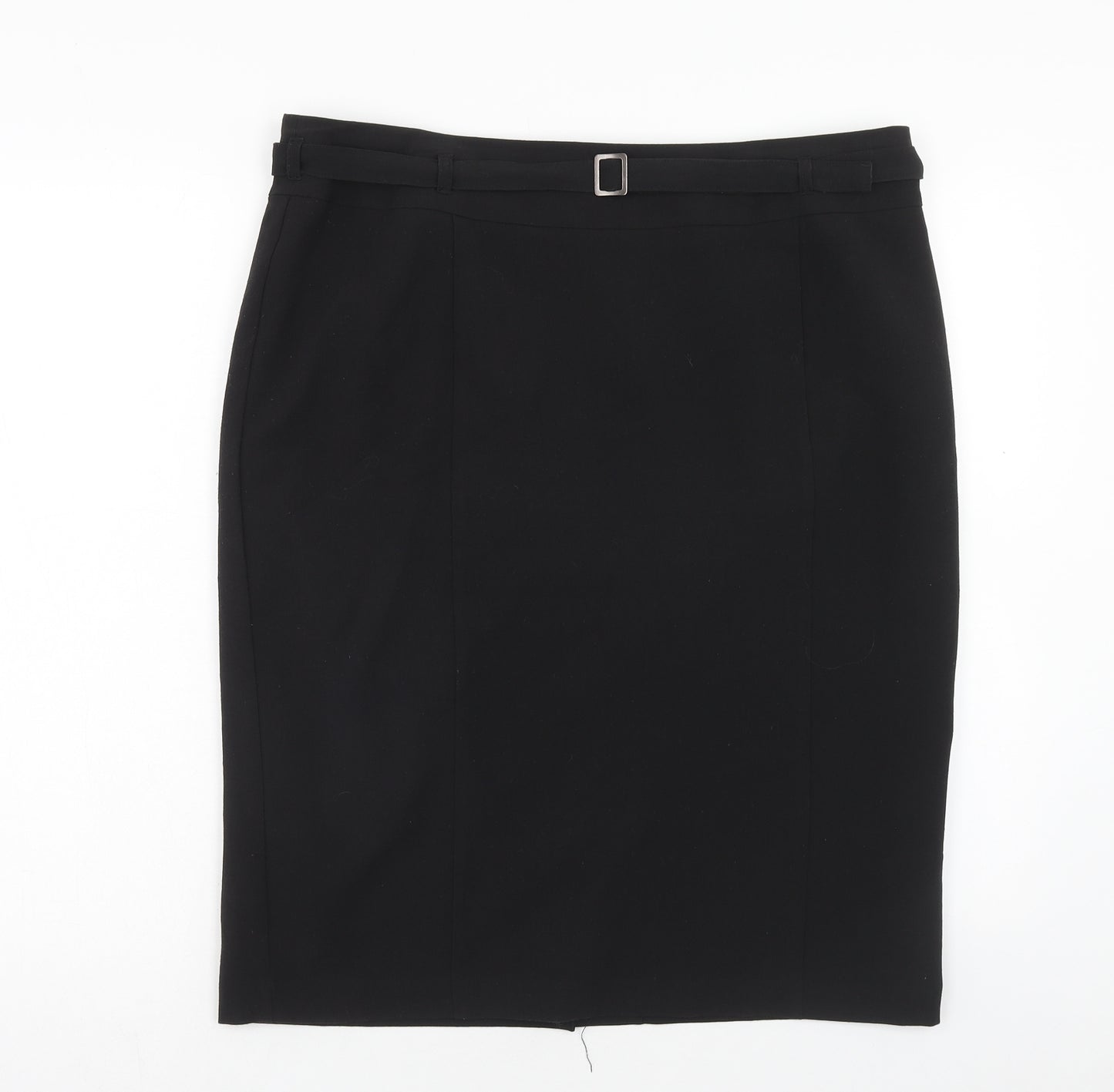 TU Womens Black Polyester A-Line Skirt Size 16 Zip - Belt Inlcuded