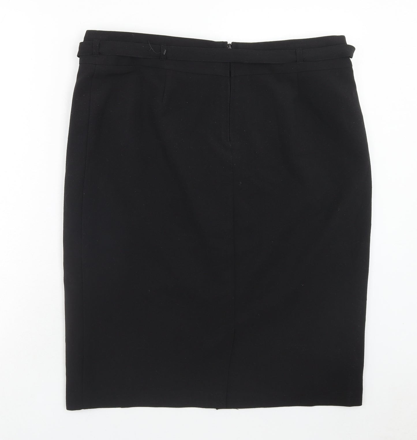 TU Womens Black Polyester A-Line Skirt Size 16 Zip - Belt Inlcuded