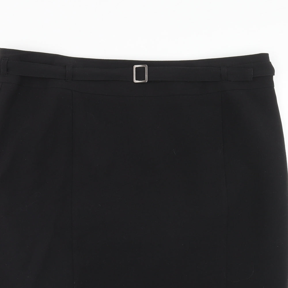 TU Womens Black Polyester A-Line Skirt Size 16 Zip - Belt Inlcuded