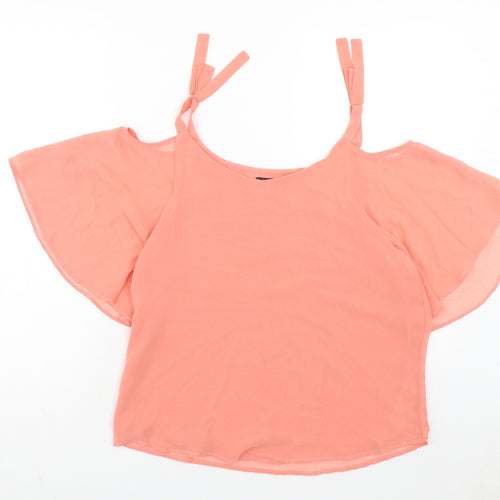 Quiz Womens Pink Polyester Basic Blouse Size 10 Round Neck - Cold Shoulder