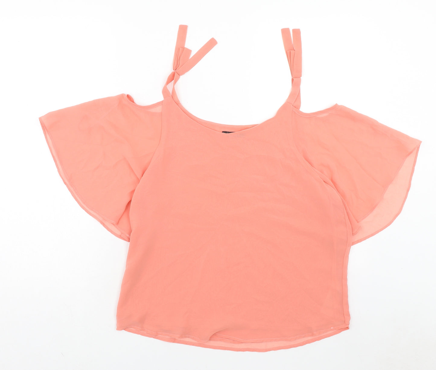 Quiz Womens Pink Polyester Basic Blouse Size 10 Round Neck - Cold Shoulder