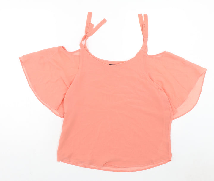 Quiz Womens Pink Polyester Basic Blouse Size 10 Round Neck - Cold Shoulder