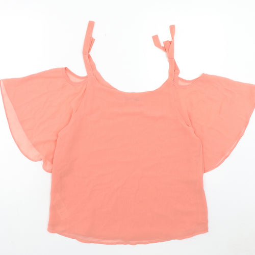 Quiz Womens Pink Polyester Basic Blouse Size 10 Round Neck - Cold Shoulder