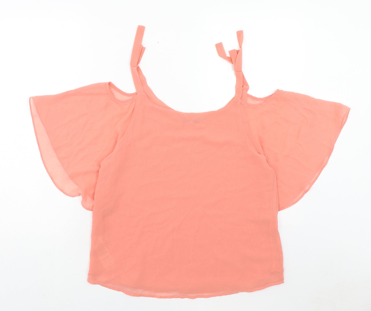 Quiz Womens Pink Polyester Basic Blouse Size 10 Round Neck - Cold Shoulder