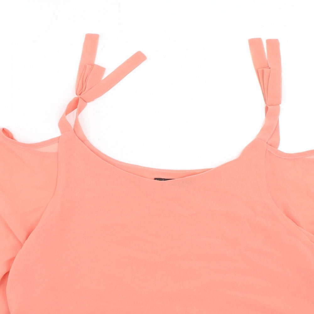 Quiz Womens Pink Polyester Basic Blouse Size 10 Round Neck - Cold Shoulder