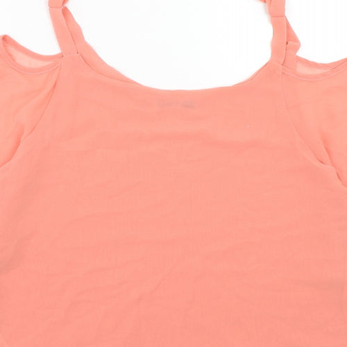 Quiz Womens Pink Polyester Basic Blouse Size 10 Round Neck - Cold Shoulder