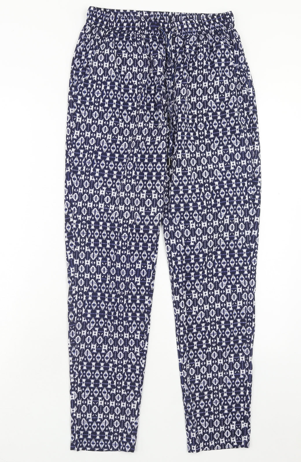 New Look Womens Blue Geometric Polyester Trousers Size 10 L29 in Regular Drawstring