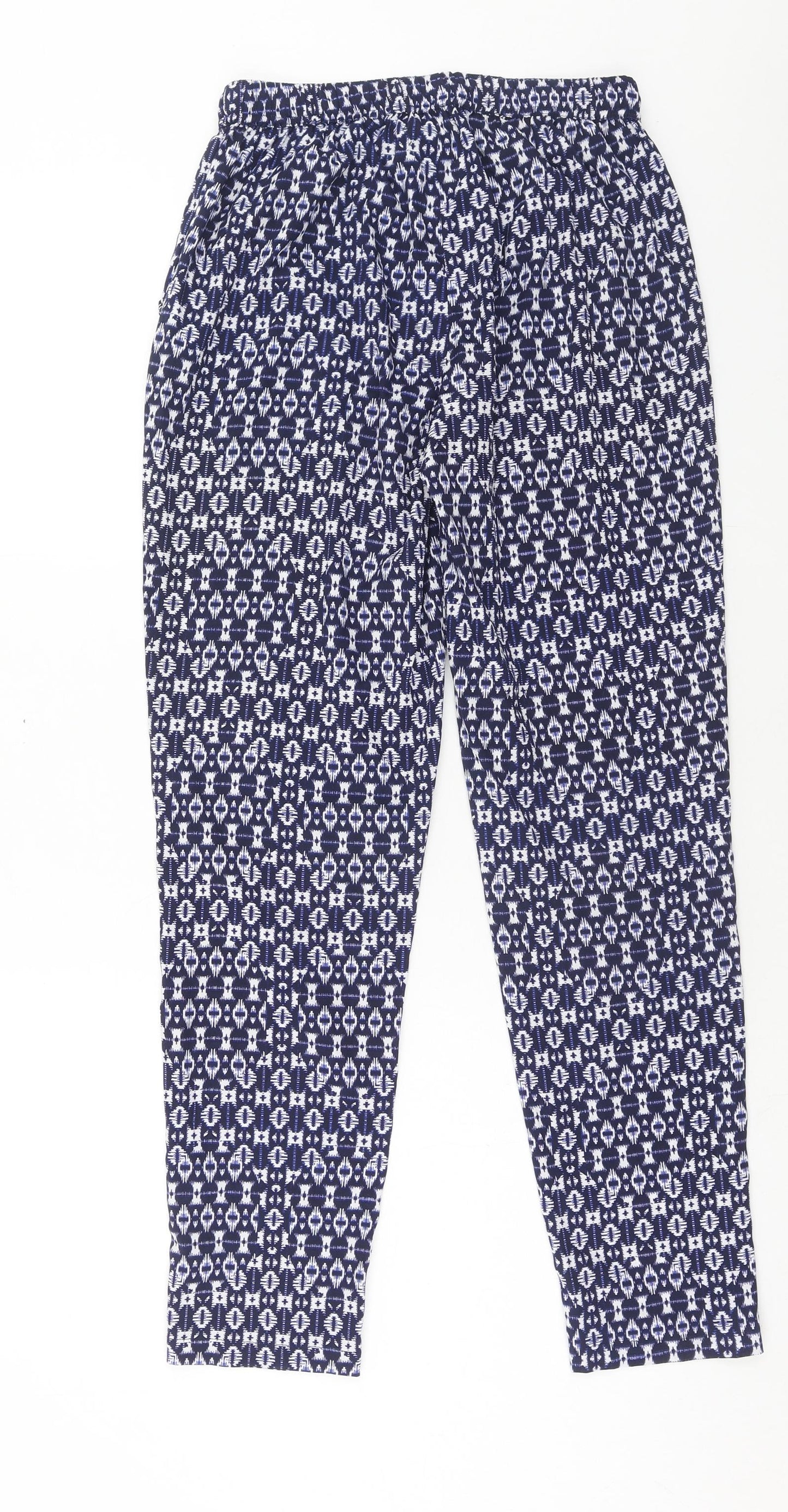 New Look Womens Blue Geometric Polyester Trousers Size 10 L29 in Regular Drawstring