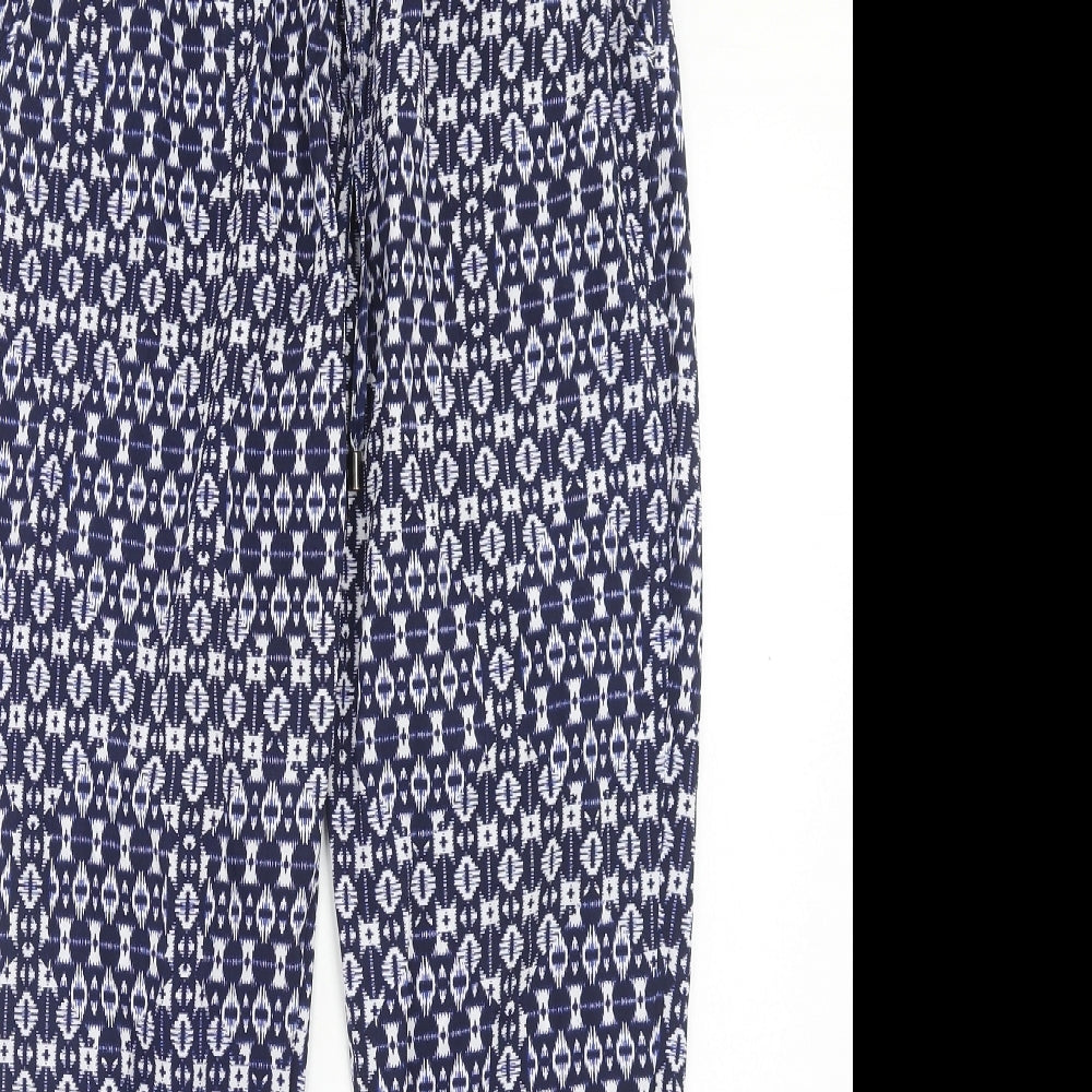 New Look Womens Blue Geometric Polyester Trousers Size 10 L29 in Regular Drawstring