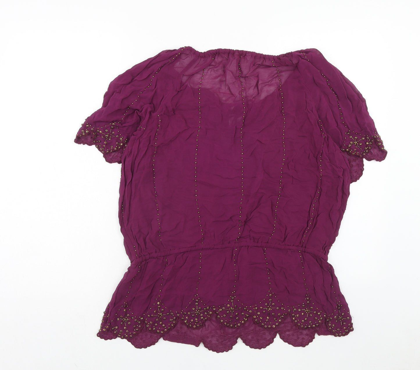 Monsoon Womens Purple Viscose Basic Blouse Size 14 Round Neck