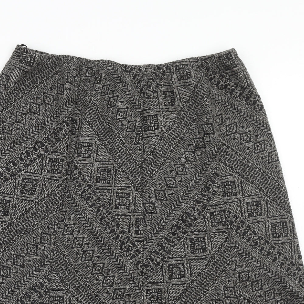 Marks and Spencer Womens Grey Geometric Polyester Flare Skirt Size 20