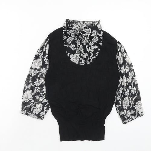 Marks and Spencer Womens Black Floral Viscose Basic Blouse Size 12 Mock Neck