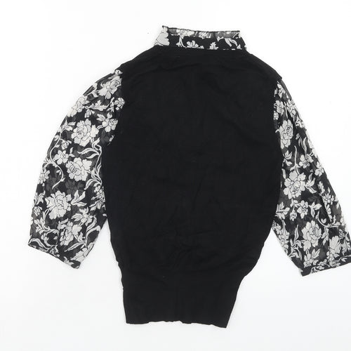 Marks and Spencer Womens Black Floral Viscose Basic Blouse Size 12 Mock Neck