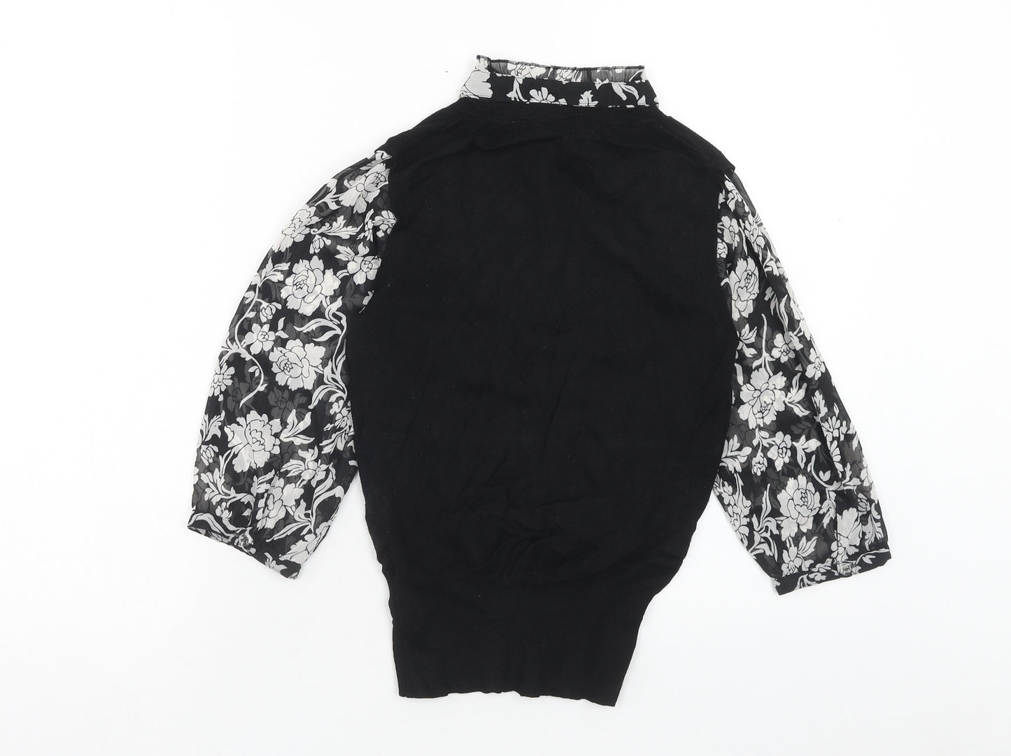 Marks and Spencer Womens Black Floral Viscose Basic Blouse Size 12 Mock Neck