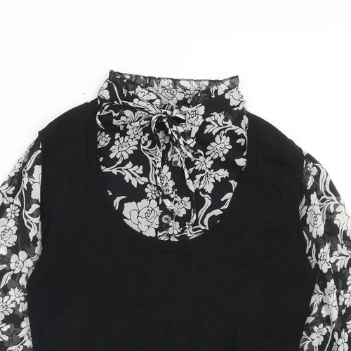Marks and Spencer Womens Black Floral Viscose Basic Blouse Size 12 Mock Neck