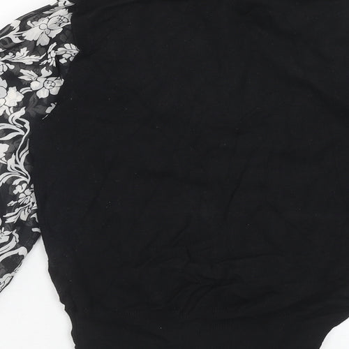 Marks and Spencer Womens Black Floral Viscose Basic Blouse Size 12 Mock Neck