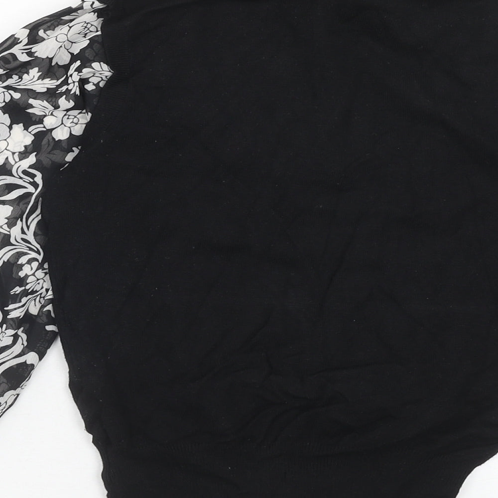 Marks and Spencer Womens Black Floral Viscose Basic Blouse Size 12 Mock Neck